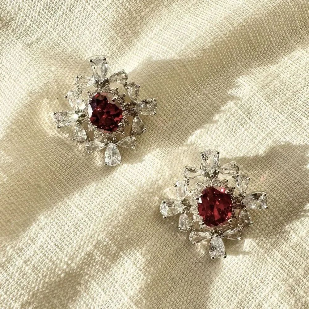 Ruby Red regal cubic zirconia stud earrings